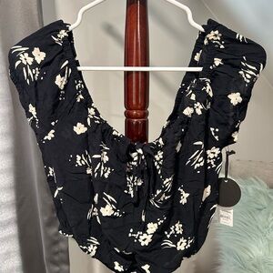 Floral Black Crop Top